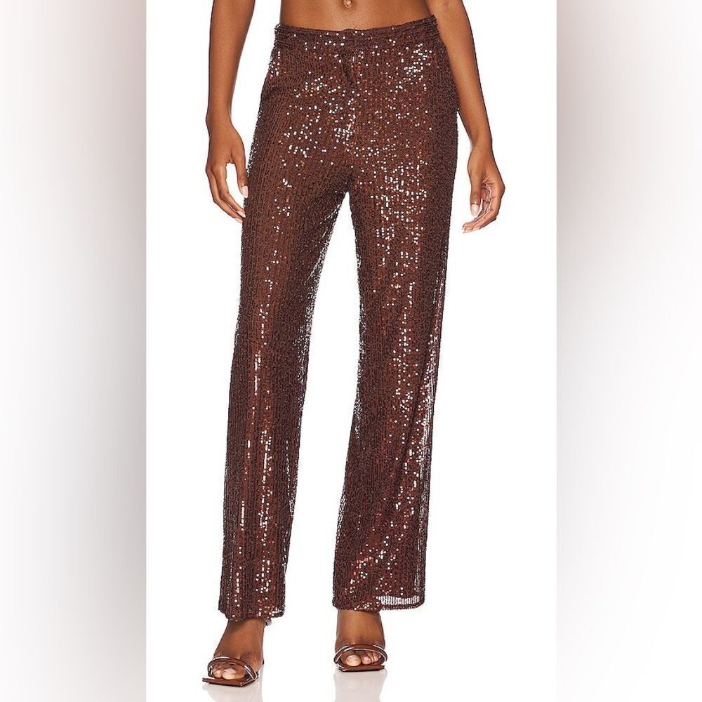 Free People Saylor Sylvana Sequin Pant Espresso Brown Size Medium